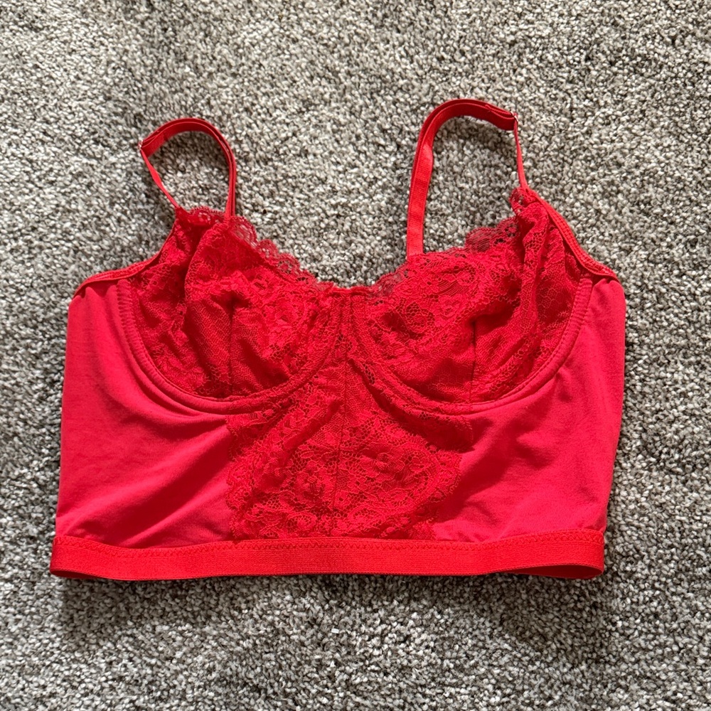 SHEIN Vibrant Red Lace Bralette